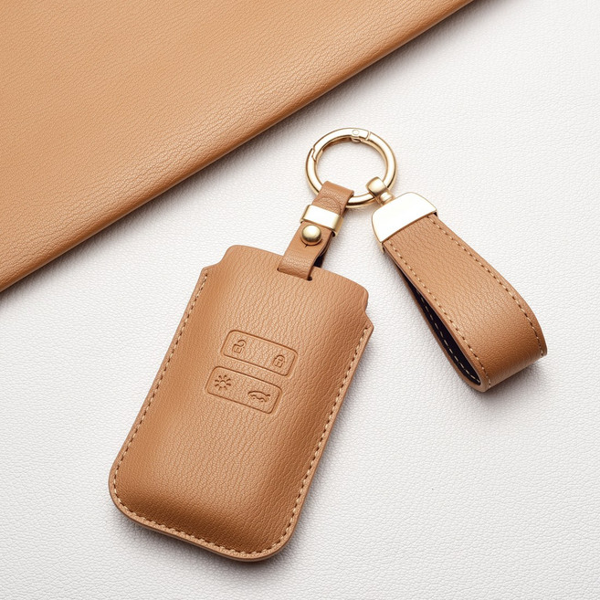 르노삼성 키케이스 QM6 SM6 XM3 아르카나 전용 1:1 호환 가죽 스웨이드 프리미엄 키홀더 방탄 고급감, 르노 Ab 타입, 샌드 브라운