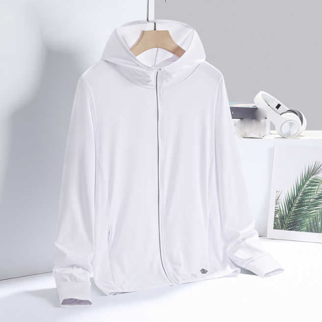 AOKADA 남녀공용 여름 자외선 차단 냉감 바람막이 초경량 후드집업 쿨링 자켓, 화이트