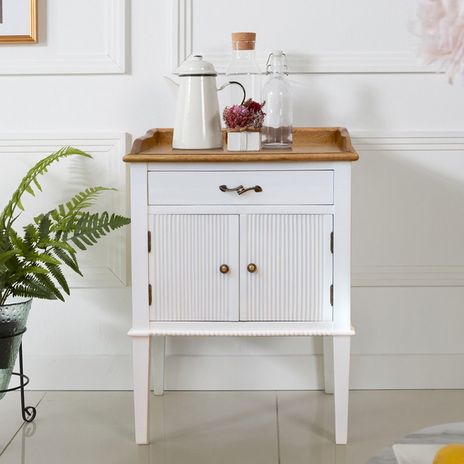 피어젠 무티아라 프렌치 엔틱 침대 협탁 화이트, 1개