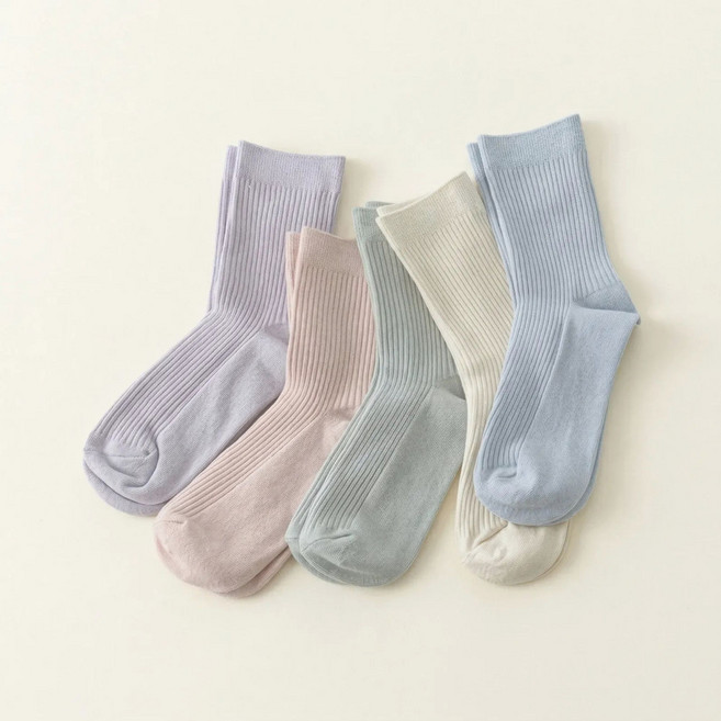 이든무드 여성용 파스텔 컬러 골지 패션 양말 5종 세트