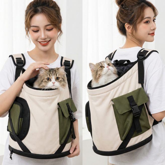 도도몰 반려동물 고양이 강아지이동가방, 1개, 베이지