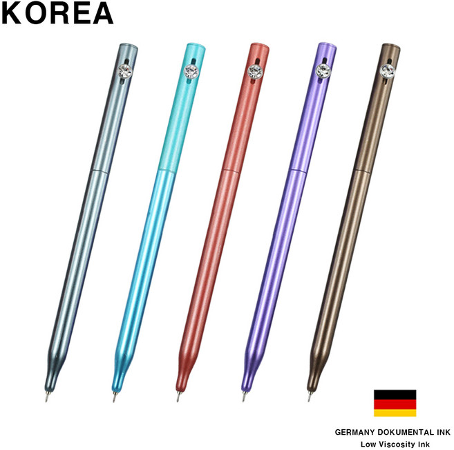 코리아 크리스탈 니들 노크 초저점도 독일 잉크 큐빅 보석 볼펜 0.7mm, 5개, 색상혼합
