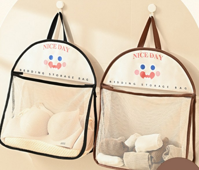 [도톤앤보리] 옷장 수납걸이 포켓 벽걸이형 속옷 양말 수납함 메쉬 입체 정리함, 1개, 브라운