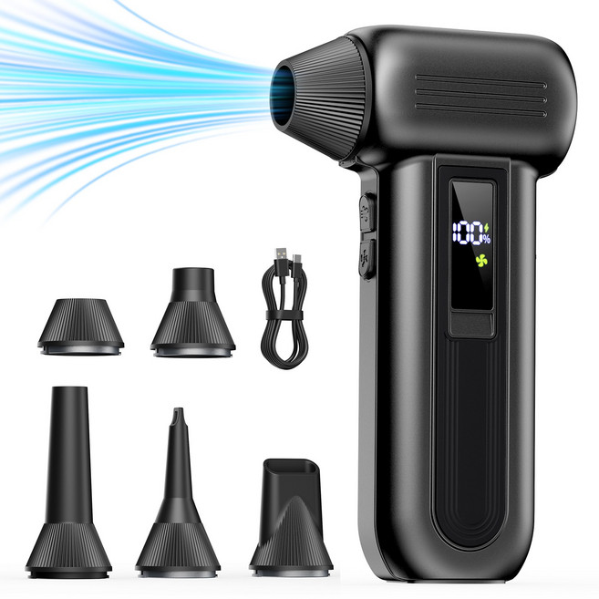 TROKY 초강력 무선 에어건 차량용 청소기 미니 핸디 청소기 3단계 터보 제트 블로워 135000RPM 배터리 잔량 표시, A13, 블랙