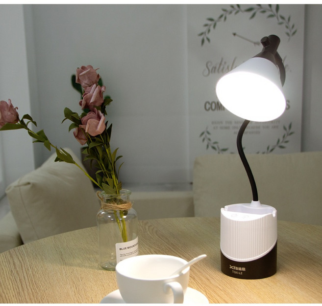 時尚護眼檯燈，充插兩用，三段亮度，小夜燈，附筆筒，LED科學濾光，充電式檯燈, 純淨白