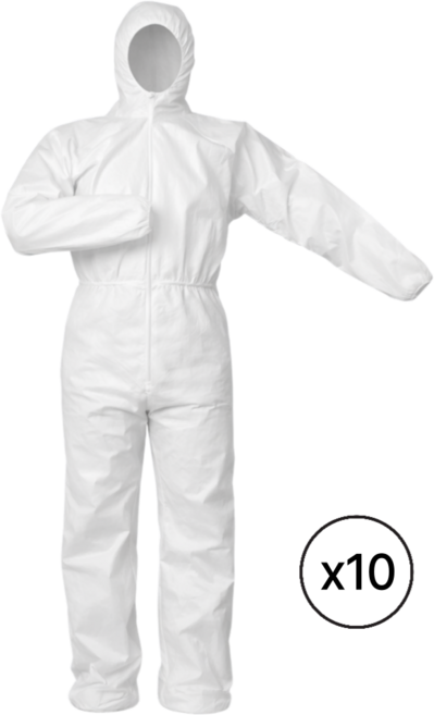 4형식 레벨D 방진복 일회용 작업복 방호복 일체형 원피스, 화이트, 10개