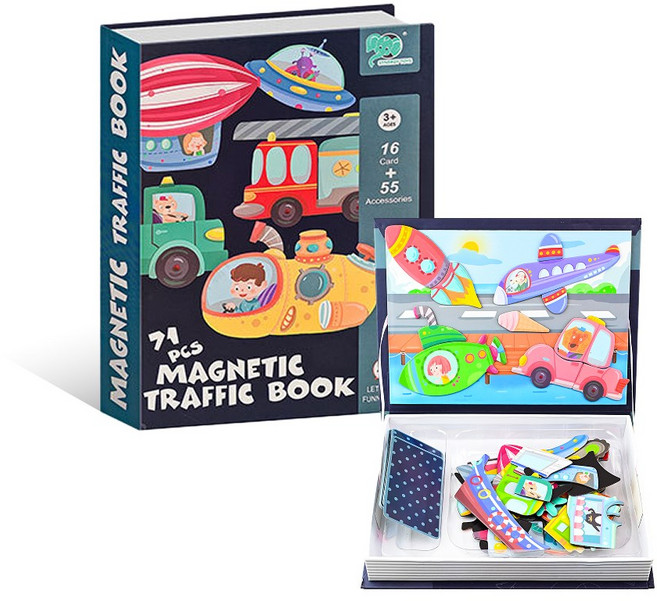 토이토 휴대용 마그네틱북 자석 블럭 코디놀이 퍼즐 책 학습 교구 5종, 1세트, 이동 수단