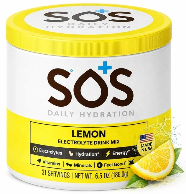 SOS 하이드레이션 레몬 전해질 음료 믹스 (31회분) - 저설탕 15칼로리 케토 친화적 및 비건 빠른 수분 보충 - 쿠팡