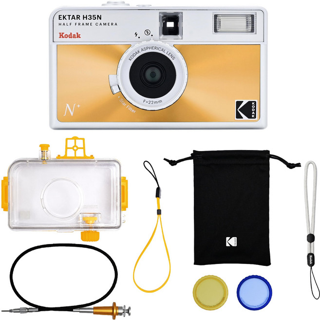 KODAK EKTAR H35N 35mm 하프 프레임 필름 카메라 재사용 가능 포커스 프리 밸브, Glazed Orange, Premium Kit, 1개, KODAK 유광 주황, 상세페이지 참조