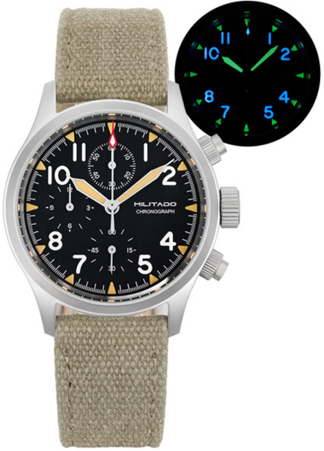 호환 Militado ML1868KF 3 다이얼 쿼츠 시계 VK67 크로노그래프 무브먼트 루미너스 사파이어 글라스 100m 방수 39mm 밀리터리 시계, [03] VK67