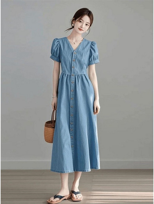 루스리더 여성 패션 루즈핏 데님 반팔 원피스 M746
