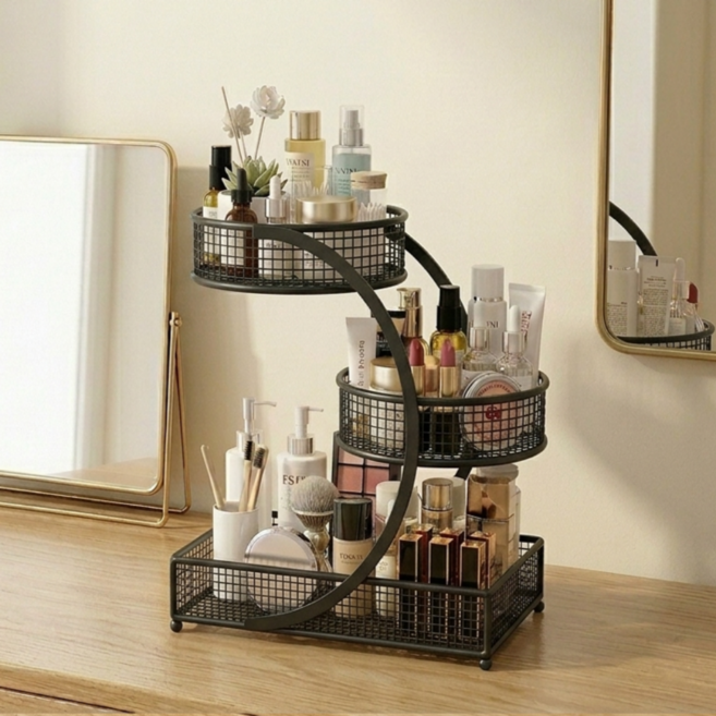 모아담 3단 화장품 정리함 수납함 욕실 거실 인테리어, 블랙