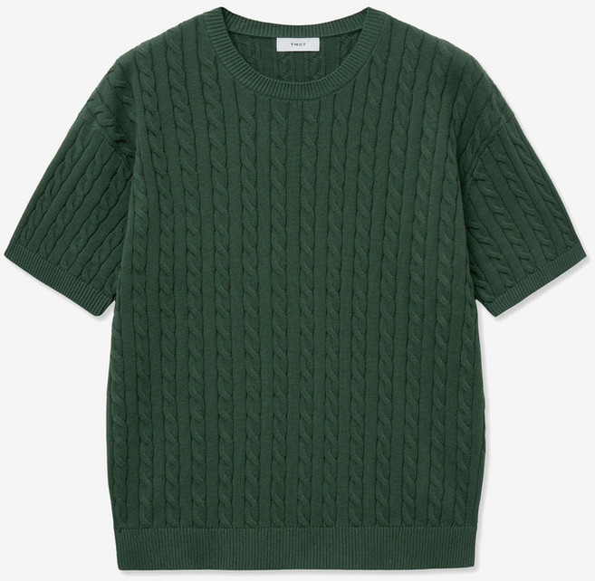 정품 티엔지티 남성 니트 반팔니트 Cable Knit Top 캐주얼