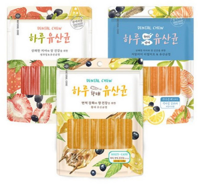 네츄럴코어 하루유산균 (과일혼합/리얼미트/황태 3가지맛 혼합), 3개