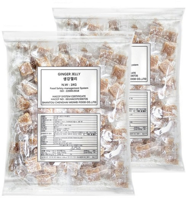 생강젤리 2kg (1kgx2개) 진저젤리 대용량 개별포장 디저트 간식, 2개, 1kg