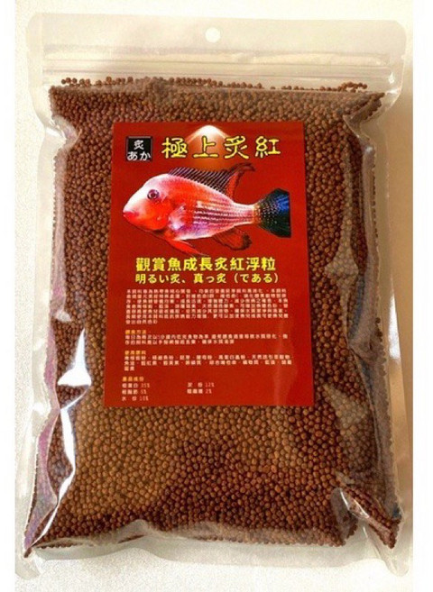 綜合上浮顆粒漢堡飼料 挑嘴魚專用 適用於磚魚、金魚、血鸚鵡、神仙魚、慈鯛、錦鯉等多種魚類, 1個, 觀賞魚炙紅浮粒800克（1-2mm)
