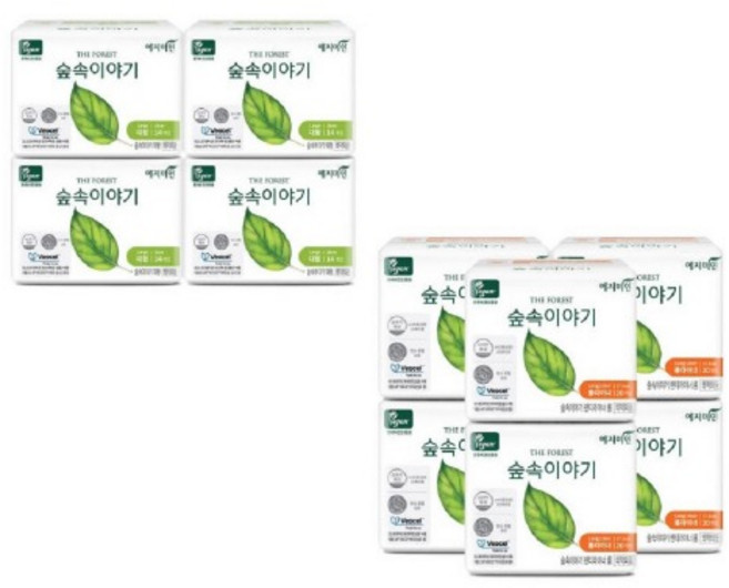 예지미인 숲속이야기 비오셀 생리대 대형 14Px4팩 + 롱 팬티라이너 20Px6팩 학교 편안한 쾌적한 흡수 산뜻