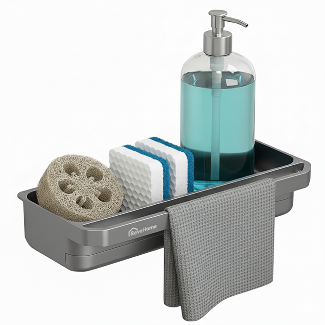레브홈 무타공 싱크대 수세미거치대, 1개, 그레이