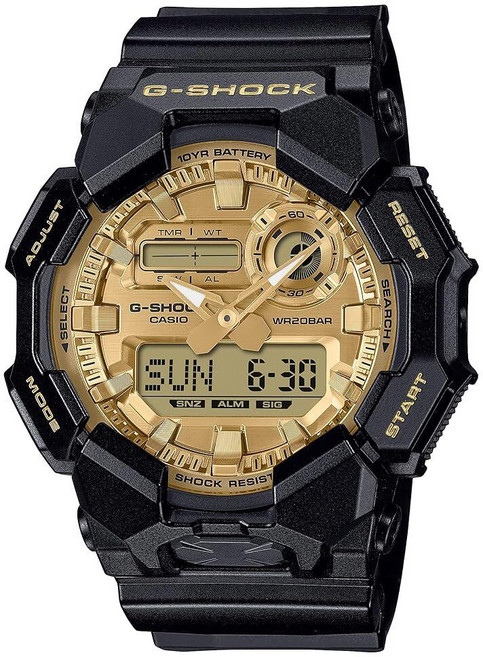 G-Shock 남성용 카시오 아날로그-디지털 블랙 앤 골드 레진 시계 55.1mm - GA010GGB-1A9