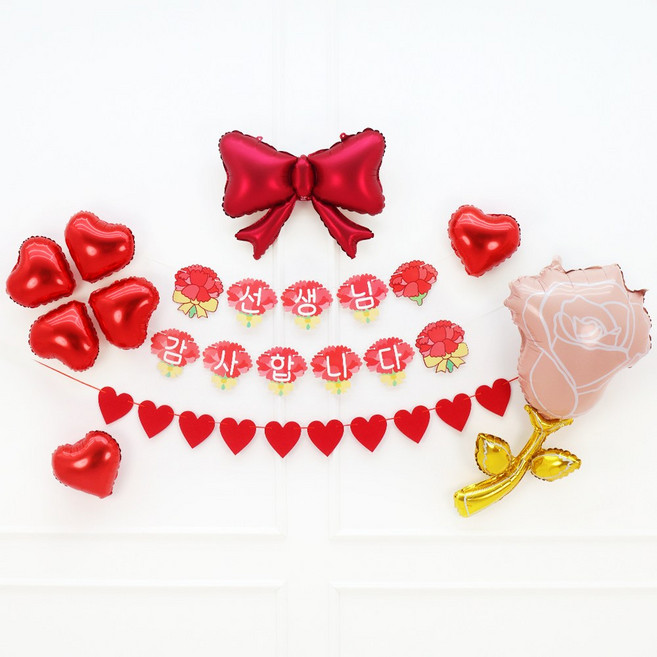 파티짱 스승의날 가랜드 풍선 세트 어버이날 파티 소품, 선생님/장미, 1세트