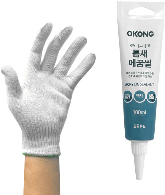 오공 틈새 메꿈씰 + 면장갑 타일 구멍 벽 석고보드 보수 천장 콘크리트 균열 크랙 대리석 걸레받이, 6세트