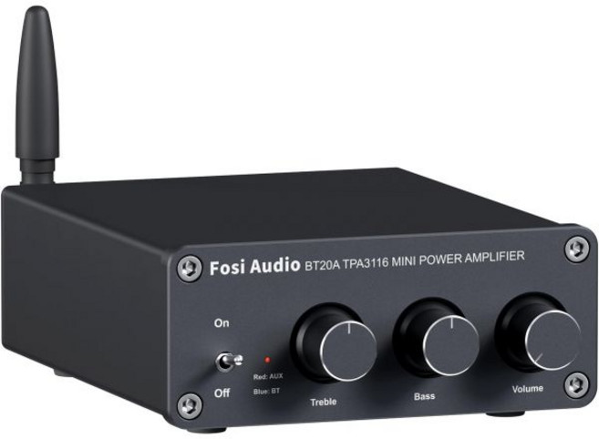Fosi Audio BT20A 블루투스 5.0 스테레오 오디오 2 채널 앰프 수신기 미니 하이파이 클래스 D 통합 2.0 CH 100W x 베이스 및 트레블 컨트롤 TPA311
