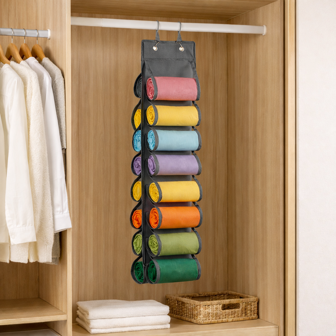 양면 문걸이 수납함 요가복 운동복 옷장정리 수납포켓 화이트, 그레이 16구, 1개