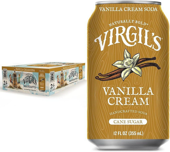 Virgil's 수제 바닐라 크림 소다 - 크리미 볼드 맛 - 355ml(12온스) 캔 24팩, 355ml