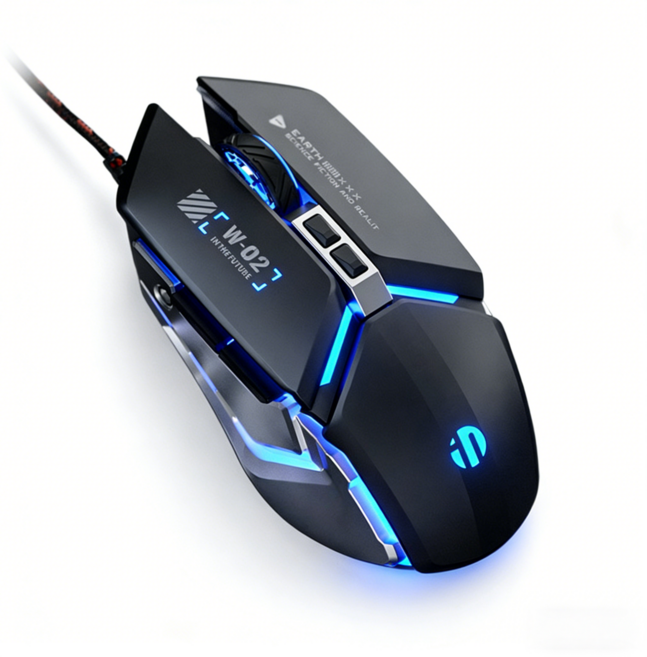 PYHO 유선 게이밍 마우스 경량 무소음, 블랙, W2