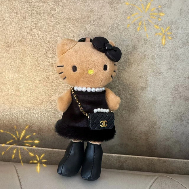 핼로 키티 롱다리 키링 17cm 고양이 인형 가방키링 가방꾸미기 자동차키홀더, 블랙, 1개