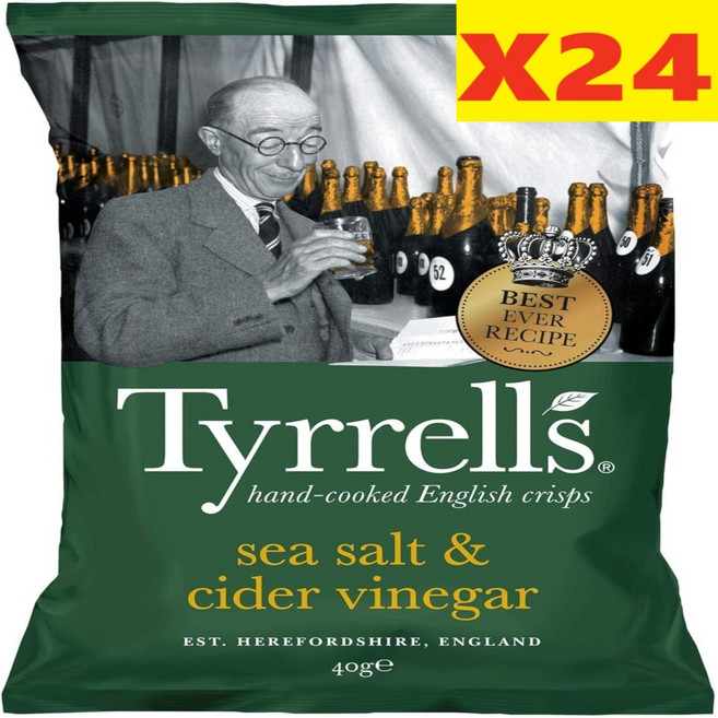 40G 24팩 티렐스 씨솔트 앤 사이더 비네가 감자칩 Tyrrells Sea Salt Cider Vinegar, 24개