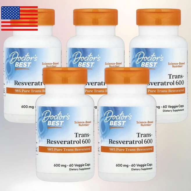 Doctor s Best 닥터스베스트 고효능 트랜스 레스베라트롤 600mg 베지 캡슐 60정 5통 - 쿠팡