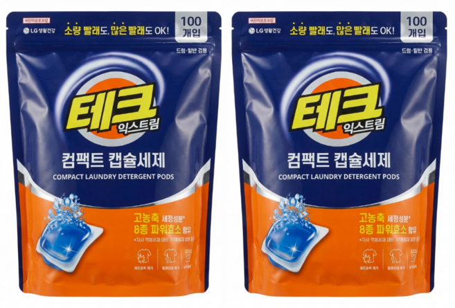 (캡슐세제)테크 익스트림 컴팩트 캡슐세제 1챔버 100, 2개, 100개입