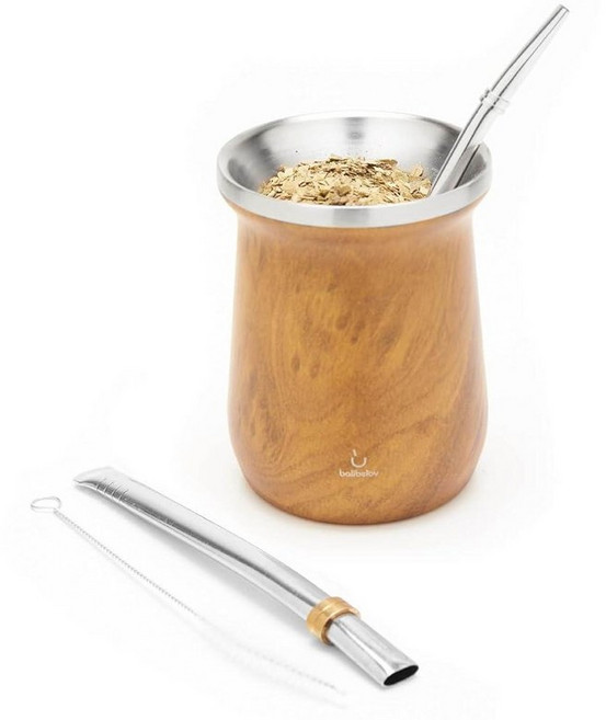 BALIBETOV Yerba Mate 키트 - 마테 컵과 봄빌라 세트 포함 스테인리스 스틸 고드 및 세척 유지 보수가 용이(우드), 나무
