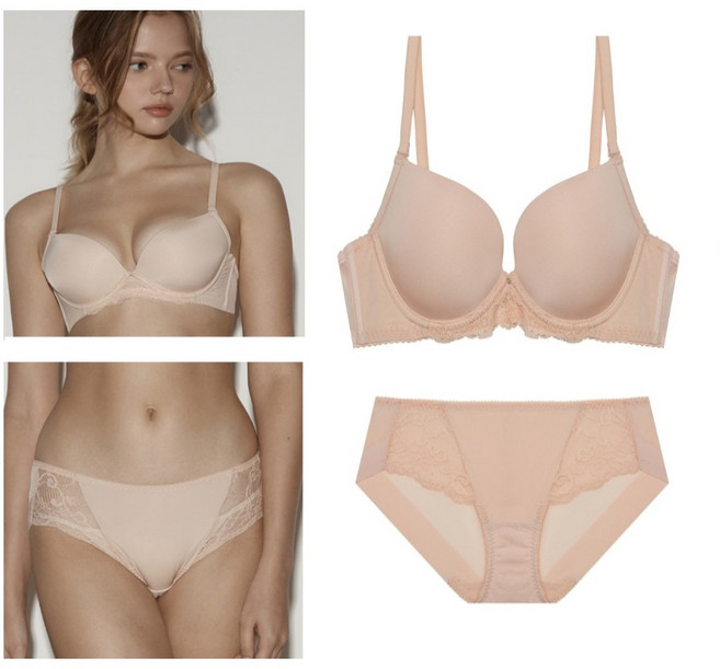 에블린 [세트]솔리드 와이어 브라+헴팬티 (베이지) EBBRFA228H