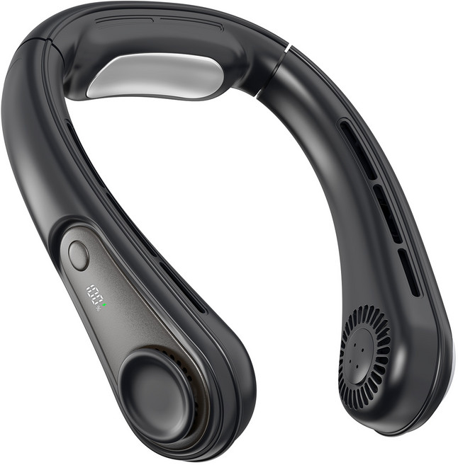 UOOFON 목 선풍기 100단 파워풍량 4000mAh 냉감패드 내장 슬롯 트위스트 무선 휴대용 선풍기, 블랙, NF9