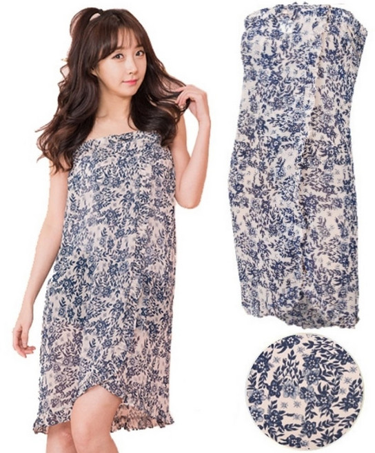 여성 국산 샤워가운 사우나 목욕용품 골프장 골프 웨어 휴스토니[본사], B. 네이비플라워, 1개