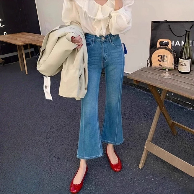 VIISHOW 여성 빅사이즈 스판 부츠컷 청바지 하이웨스트 슬림 나팔바지