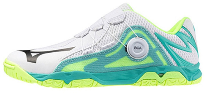 미즈노 탁구화 웨이브 메달 보아 (화이트X블랙X민트) 신발주머니&양말 증정