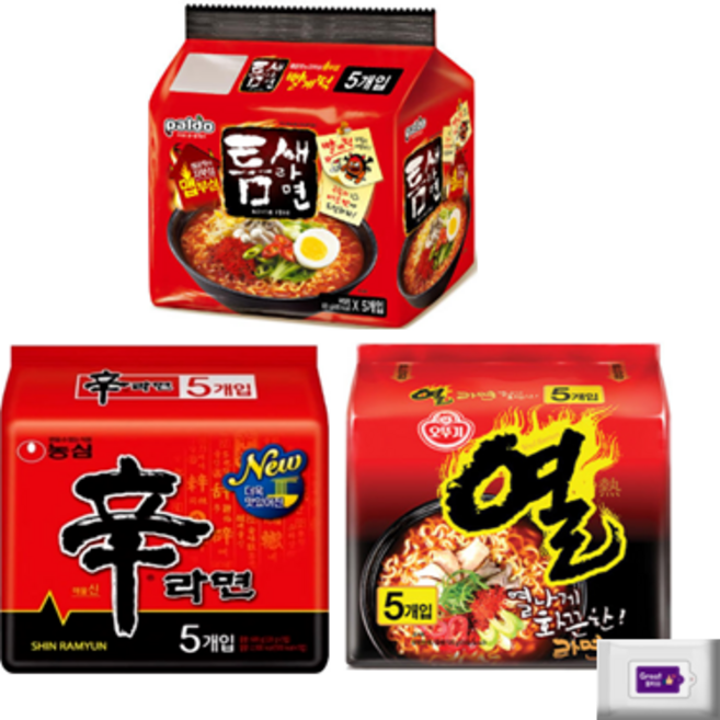 열라면5개+신라면5개+틈새라면5개+그레잇물티슈(10매), 1세트