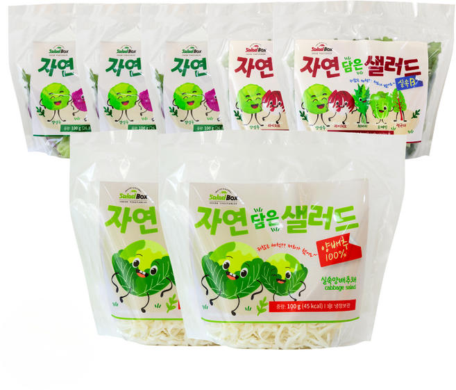 [샐러드박스] 자연 담은 샐러드 100 g 실속A+B+양배추채 혼합구성 야채믹스 샐러드, 7개, 100g