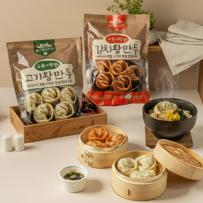 전주한옥 만두 속이 꽉찬 왕만두 고기 + 김치 세트, 2개, 1.05kg