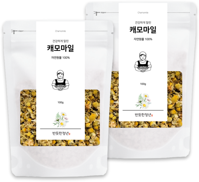 반듯한청년 캐모마일 원물티 허브 꽃 차 리필팩, 100g, 1개입, 2개