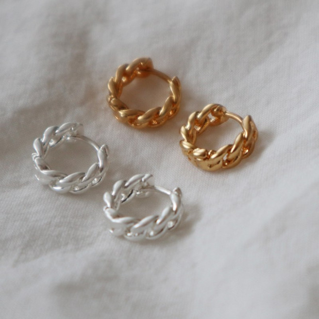 체인 꽈배기 꼬임 원터치 미니 링귀걸이 무니켈침(2color)