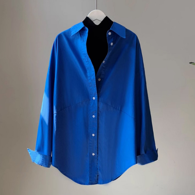빅포레스트 여성 오버핏 코발트블루 긴팔 셔츠