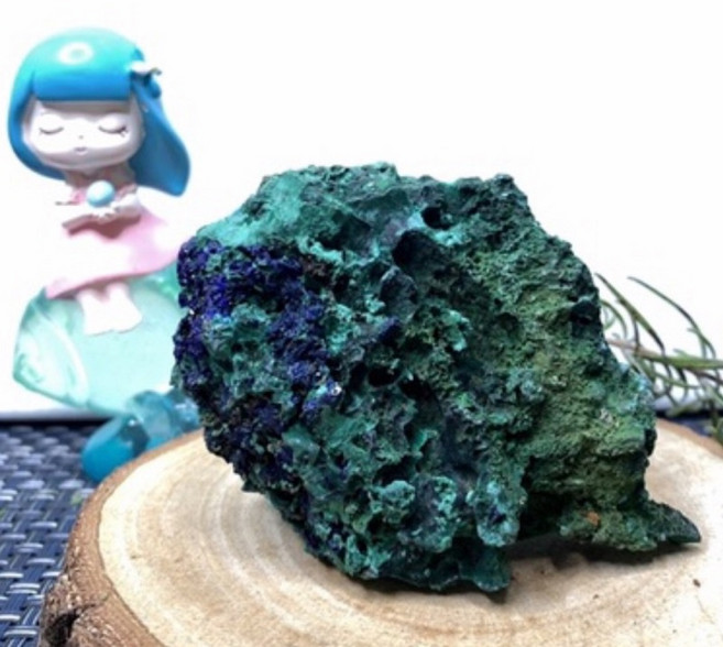 孔雀石藍銅礦共生礦石擺件 187.1g 居家收藏觀賞石, 1個