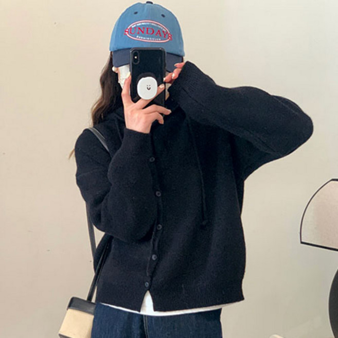 데일로엔 여성 후드 버튼 가디건