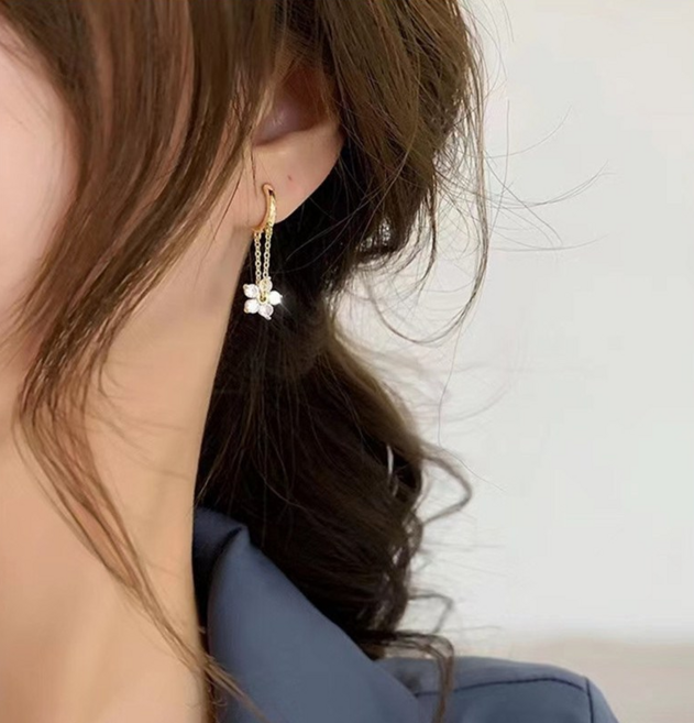 씨씨주얼리14K 플라워 팬던트 원터치 귀걸이 여성 드롭 이어링