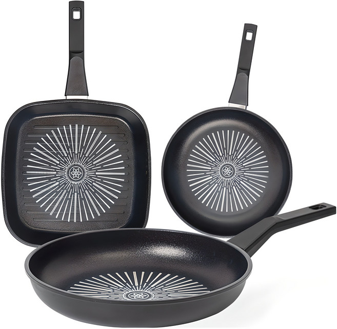 인터쿡 클래식 후라이팬 세트 3개, 블랙, 사각팬 27cm + 후라이팬 28cm + 후라이팬 20cm, 1세트