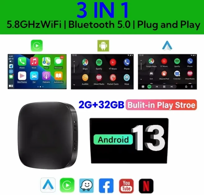 안드로이드 13 자동차 AI 박스 무선 Carplay 어댑터 Netflix Youtube For Arrizo 5 7 Tiggo, 02 2GB 32GB A133